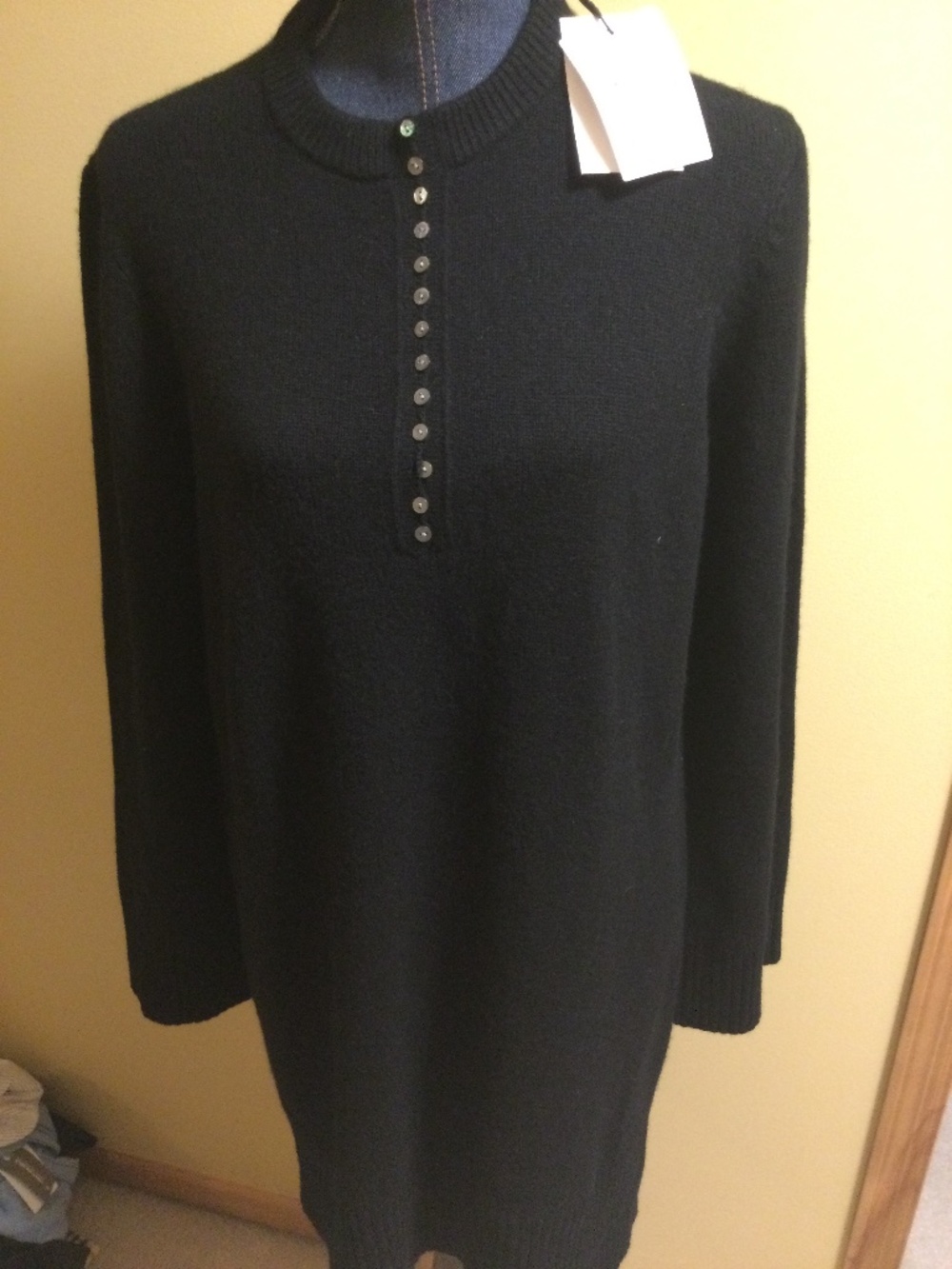 NWT Theory Black Henley Cashmere Sweater Dress size Large